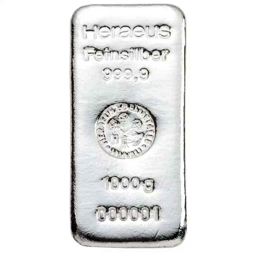 Heraeus 1 килограм сребърно кюлче