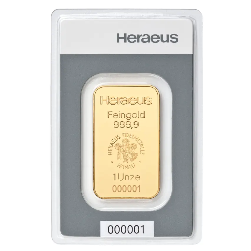 Heraeus 1 унция златно кюлче