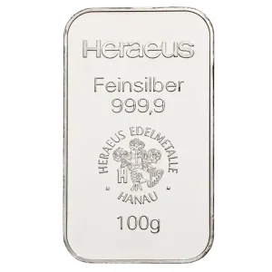 Heraeus 100 грама сребърно кюлче – цена