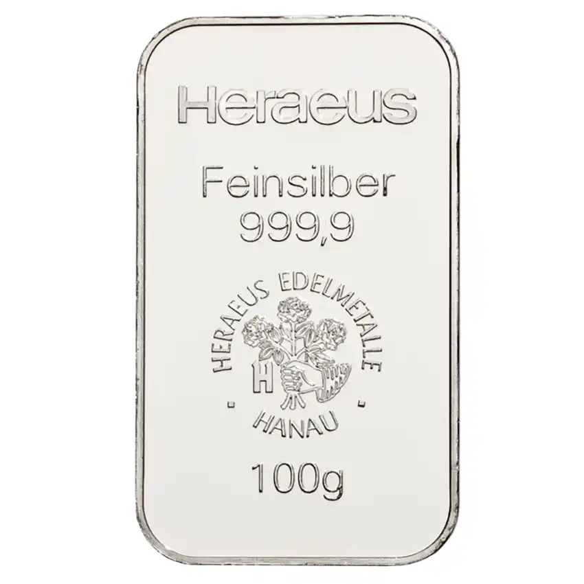 Heraeus 100 грама сребърно кюлче