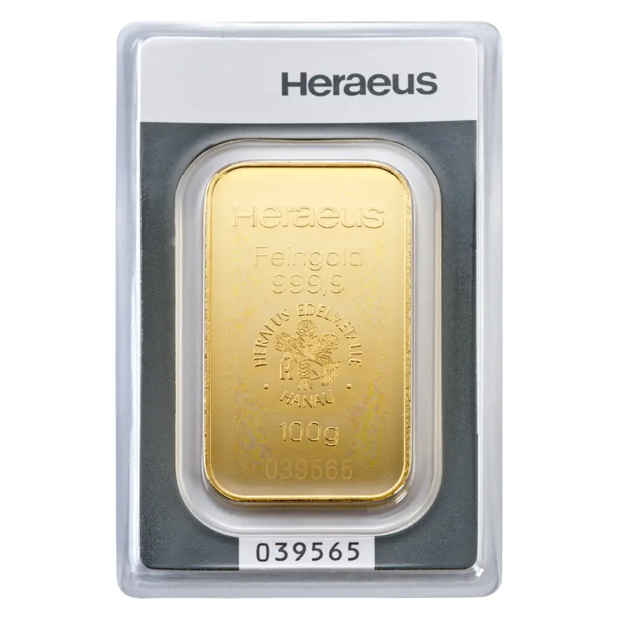 Heraeus 100 грама златно кюлче