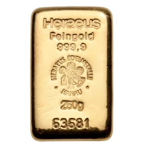 Heraeus 250 грама лято златно кюлче – цена