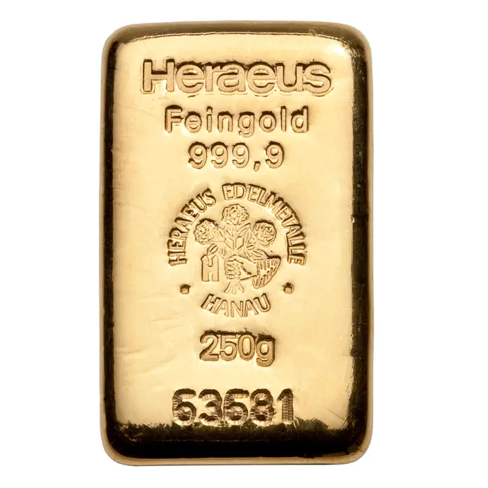 Heraeus 250 грама лято златно кюлче