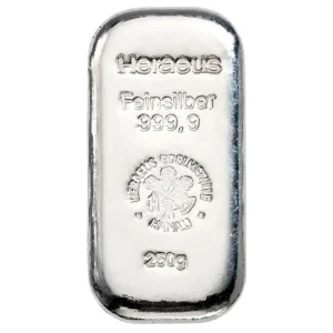 Heraeus 250 грама сребърно кюлче – цена