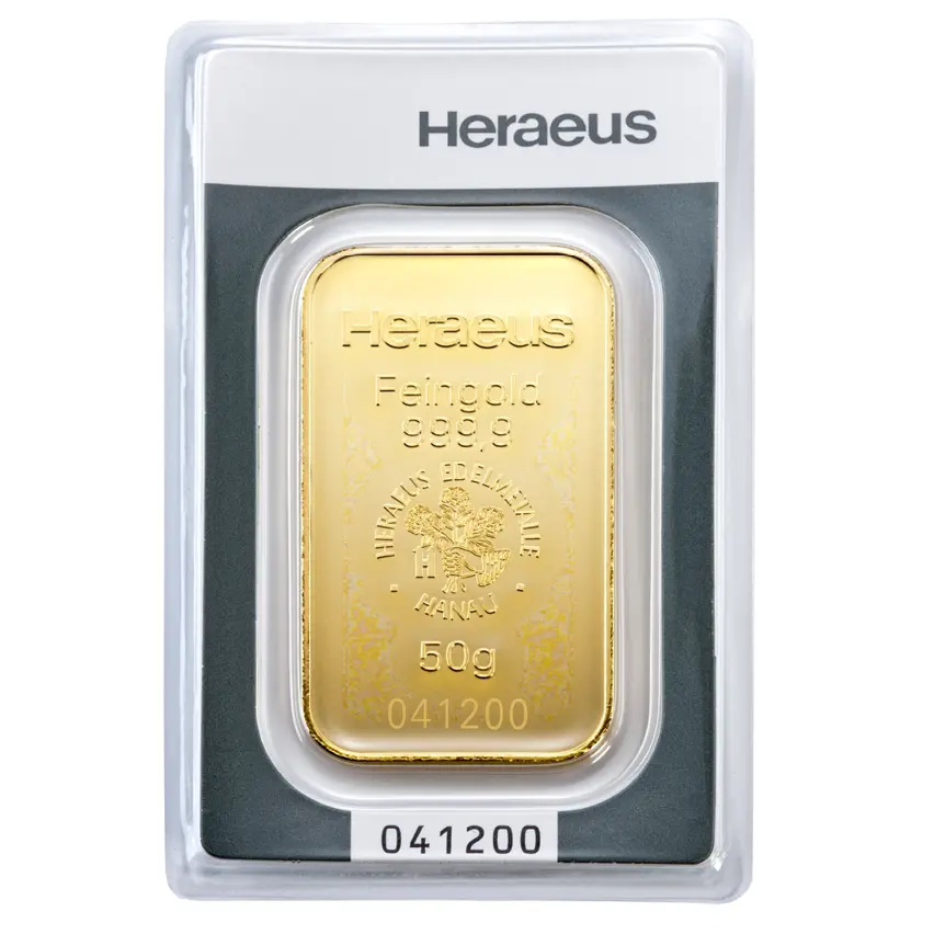 Heraeus 50 грама златно кюлче