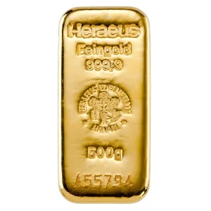 Heraeus 500 грама лято златно кюлче – цена
