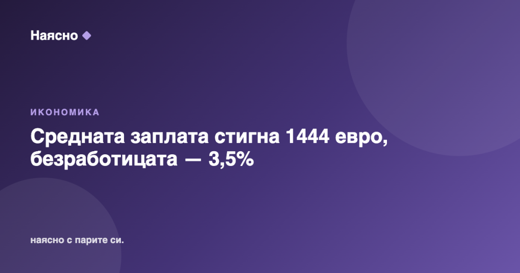 Средната заплата стигна 1444 евро, безработицата — 3,5%
